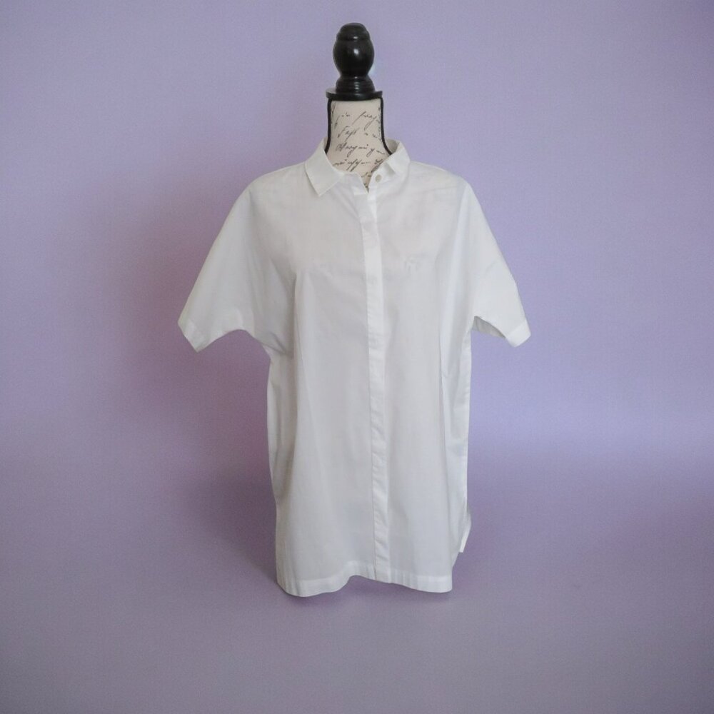 🎉HP🎉Eileen Fisher-Organic Cotton Classic Collar Long Shirt, White, Med., NWOT